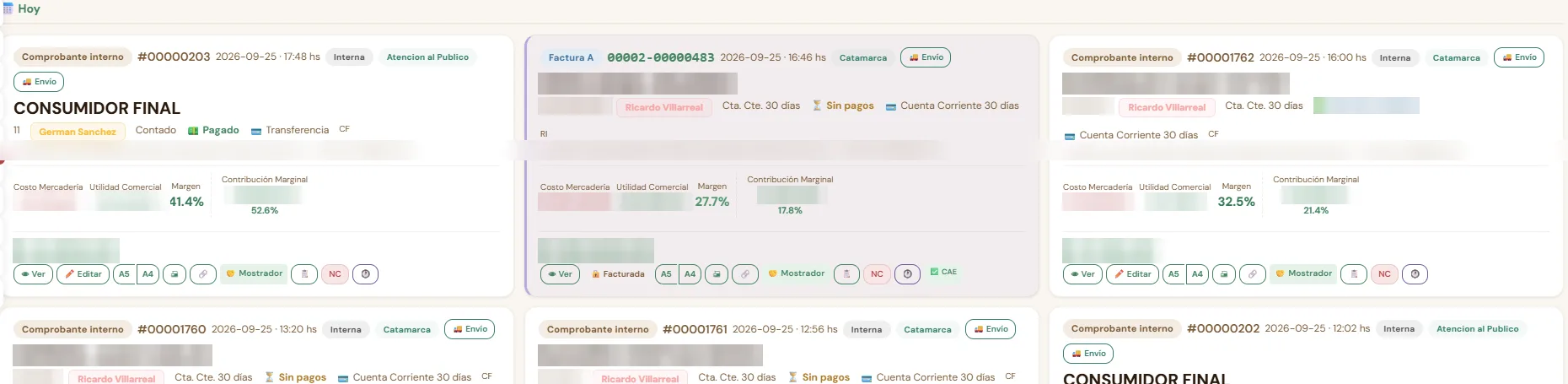 Listado de ventas del sistema Nexo